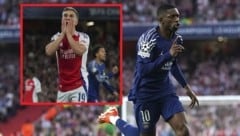 Entsetzen bei den „Gunners“, große Freude bei Ousmane Dembélé und seinen PSG-Kickern (Bild: AP)