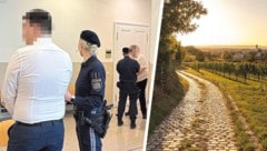 Auf einem Feldweg bei Möllersdorf kam es im November zu der Vergewaltigung. Der Erstangeklagte (li.) ist geständig. (Bild: Krone KREATIV/Stefan – stock.adobe.com)